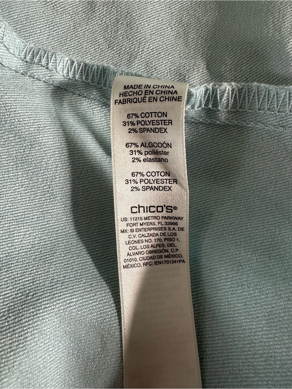 Chico’s Size 2 Aqua Blue Shimmer Stretch Denim Jacket Metallic Sheen Large 12 - Picture 5 of 6